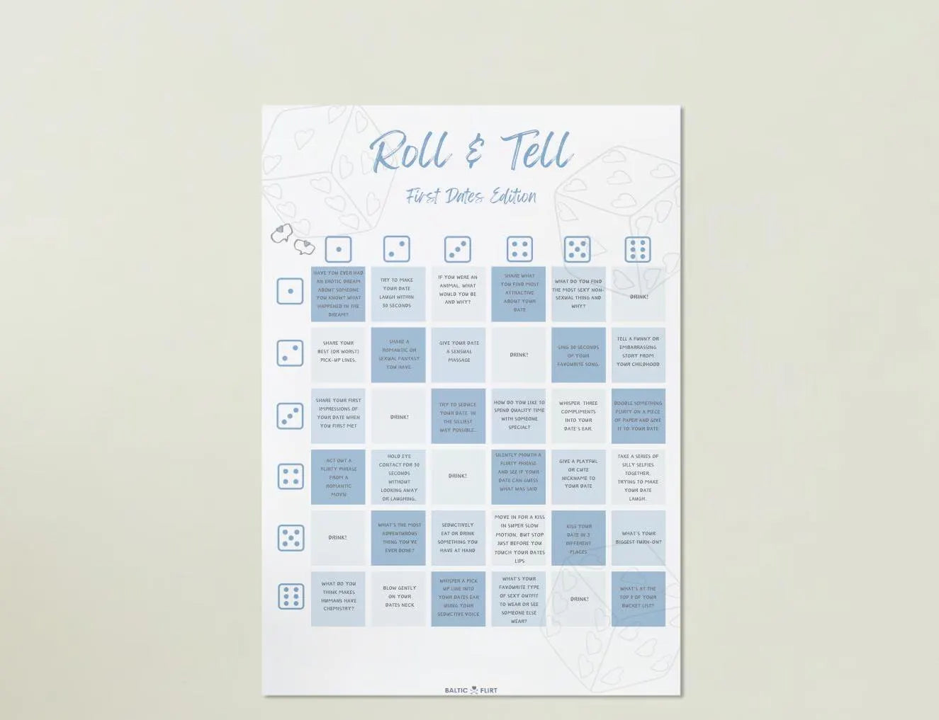 "Role the Dice, First Dates Edition" Printable Download Couples' Date Night Game