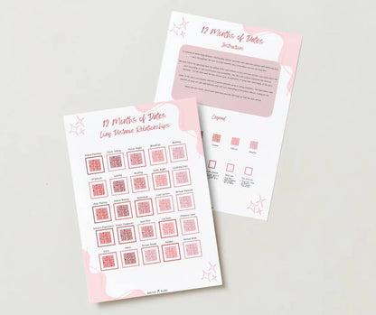 "12 Months of Dates - Long Distance Relationships" Printable Download Couples' Date Night Ideas