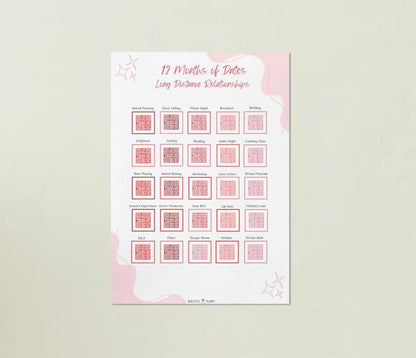 "12 Months of Dates - Long Distance Relationships" Printable Download Couples' Date Night Ideas