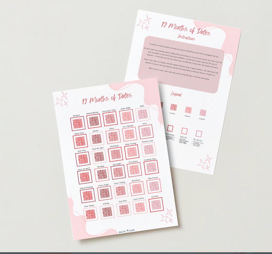 "12 Months of Dates" Printable Download Couples' Date Night Ideas