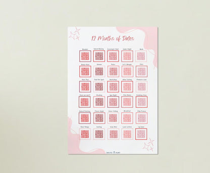 "12 Months of Dates" Printable Download Couples' Date Night Ideas